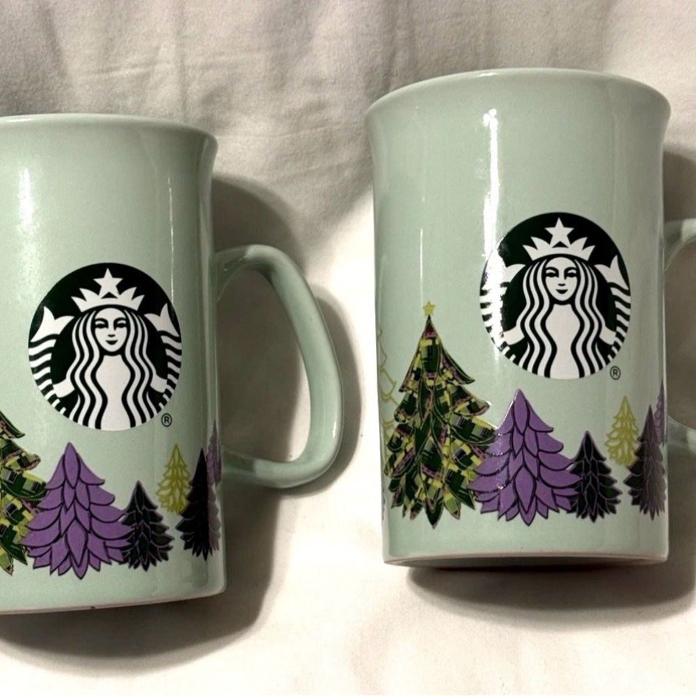 Mint Condition!!!!! Pair Of Starbucks 2020 Mint Colored Christmas Tree Mugs